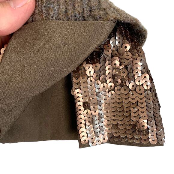 J Crew Womens XS Brown Mohair Wool Blend Crew Neck Sequin Cuff Sweater - Picture 6 of 10
